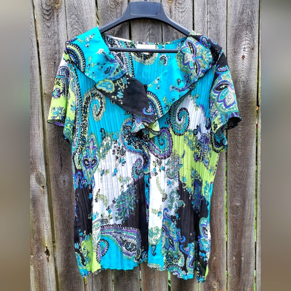 Plus size DressBarn Womens Pleated  Blouse - Size 3XL, Turquoise Patterned Top